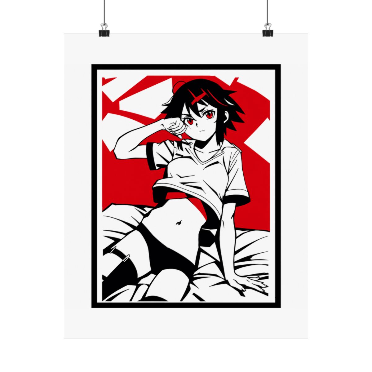 Ryuko from Kill la Kill Minimal Design T-Shirts in Red Black and White - alternate angle 2, merchandise