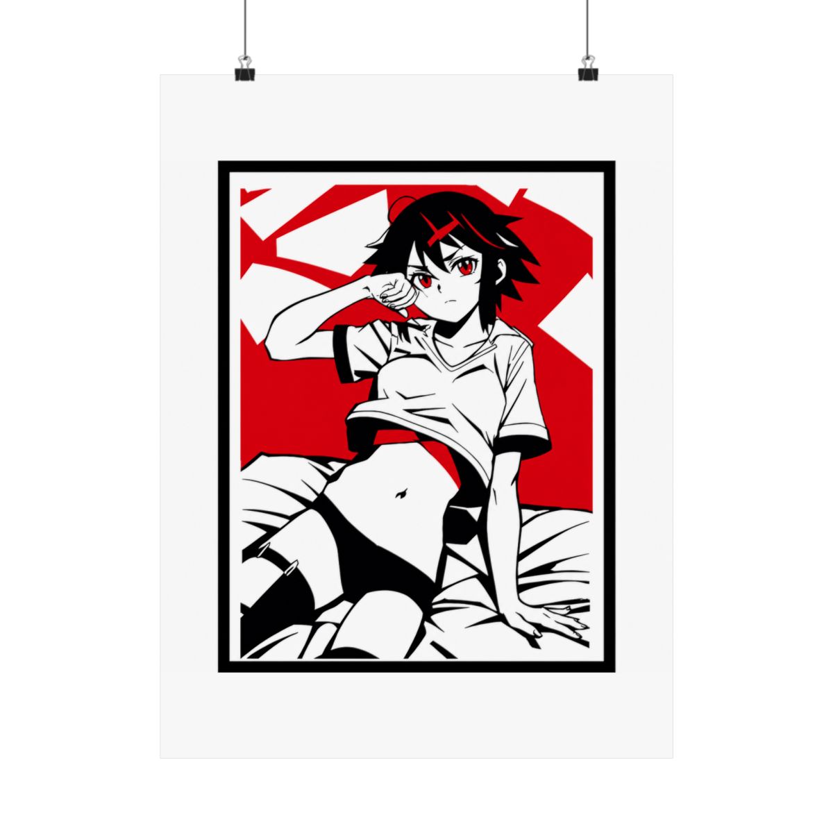 Ryuko from Kill la Kill Minimal Design T-Shirts in Red Black and White - alternate angle 1, merchandise